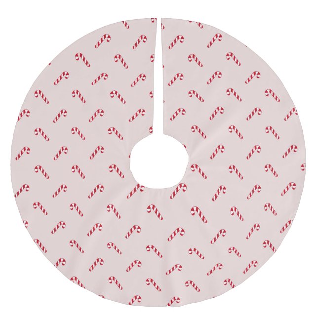 Christmas blush pink girly cute candy cane pattern brushed polyester tree skirt (Front)