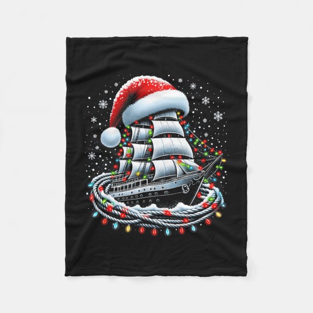 Christmas Boating Sailing Cruise Boat Surrounded B Fleece Blanket (Front)