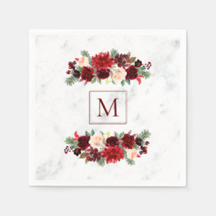 Christmas Boho Chic Floral Branch Marble Monogram Napkin