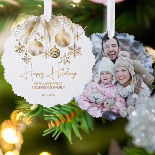 Christmas boho metallic watercolor photo template tree decoration card