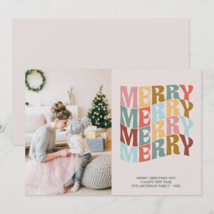 Christmas Boho Pastel Merry Wave Typography Photo  Holiday Card