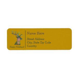 Christmas Bokeh Reindeer Head Red Gold Template Return Address Label