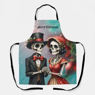 Christmas Bone Romance, A festive skeleton couple. Apron