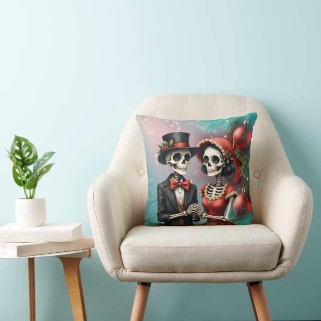 Christmas Bone Romance, A festive skeleton couple. Cushion (Chair)