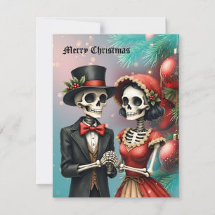 Christmas Bone Romance, A festive skeleton couple. Holiday Card