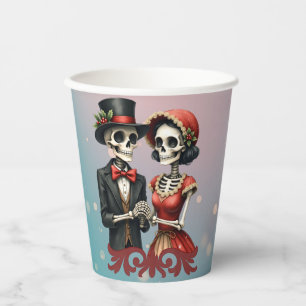 Christmas Bone Romance, A festive skeleton couple. Paper Cups