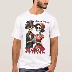 Christmas Bone Romance, A festive skeleton couple. T-Shirt