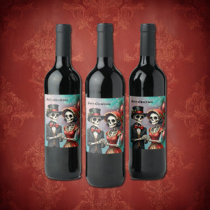Christmas Bone Romance, A festive skeleton couple. Wine Label