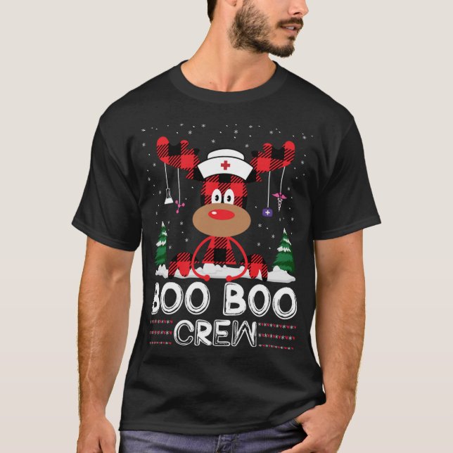 Christmas Boo Boo Crew Funny Xmas Nursing Reindeer T-Shirt (Front)