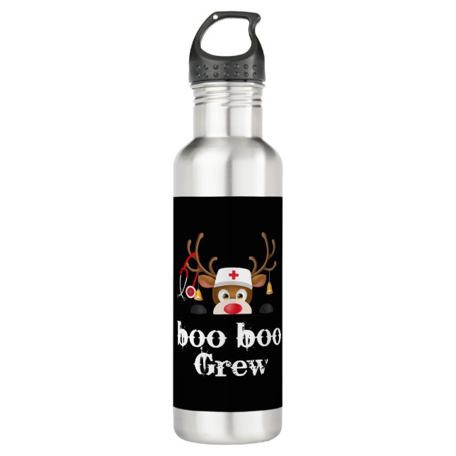 christmas boo boo crew Reindeer Nurse 710 Ml Water Bottle (Front)