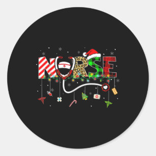 Christmas Boo Boo Crew Reindeer Nurse Buffalo Plai Classic Round Sticker