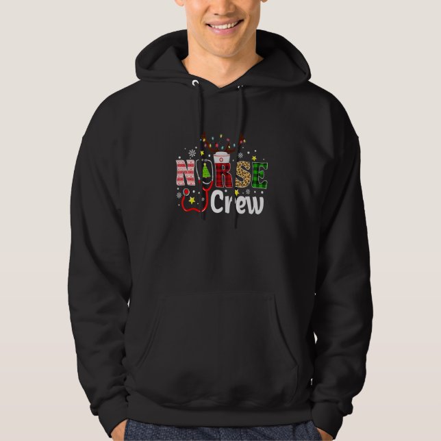 Christmas Boo Boo Crew Reindeer Nurse Buffalo Plai Hoodie (Front)