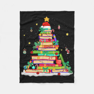 Christmas Book Library Tree Lights Funny Librarian Fleece Blanket