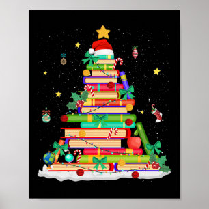 Christmas Book Library Tree Lights Funny Librarian Poster