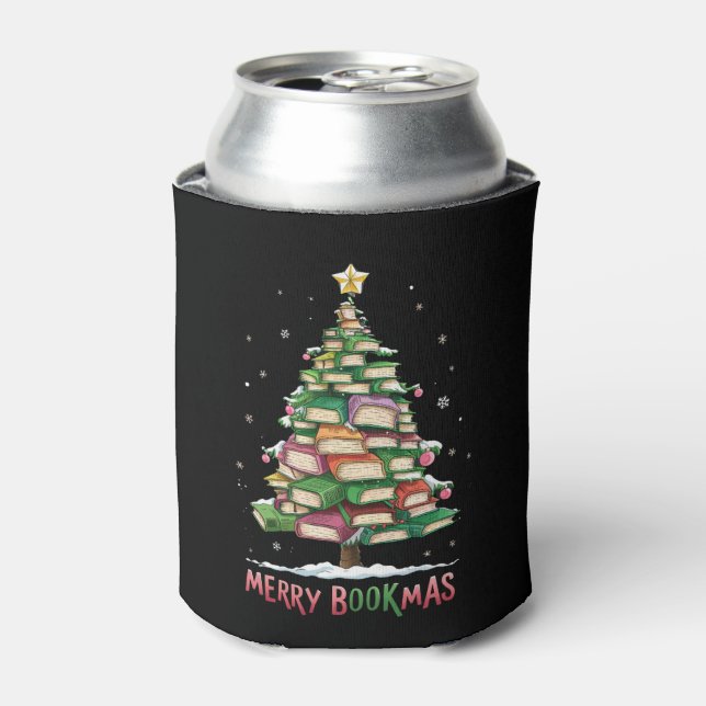 Christmas Book Lover Tree Librarian Merry Bookmas  Can Cooler (Can Front)