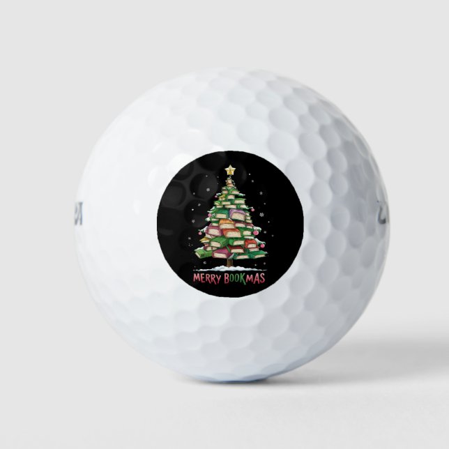 Christmas Book Lover Tree Librarian Merry Bookmas  Golf Balls (Front)