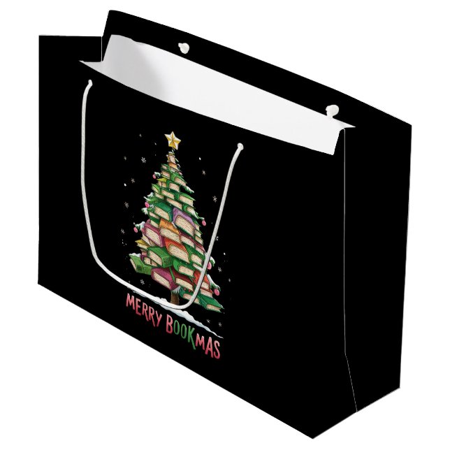 Christmas Book Lover Tree Librarian Merry Bookmas  Large Gift Bag (Front Angled)