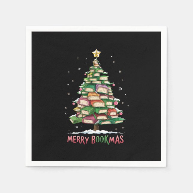 Christmas Book Lover Tree Librarian Merry Bookmas  Napkin (Front)