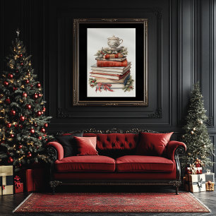 Christmas Book Stack Watercolor Art Style  Poster