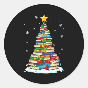 Christmas Book Tree Funny Librarians Books Lover Classic Round Sticker