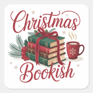 Christmas Bookish Cozy Reading Lover Bookworm Xmas Square Sticker