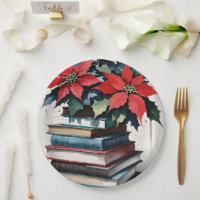 Christmas Books and Poinsettias
