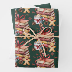 Christmas Books Gingerbread Books Cocoa Bookish Wrapping Paper Sheet