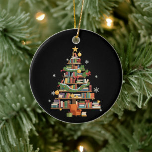 Christmas Books Tree Book Lover Teachers Bookworm Ceramic Ornament