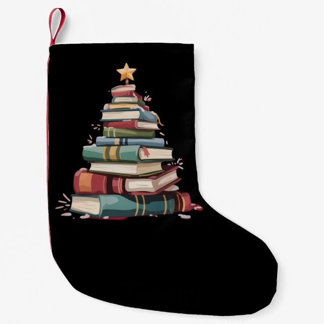Christmas Books Tree Book Lover Teachers Bookworm  Small Christmas Stocking (Front)