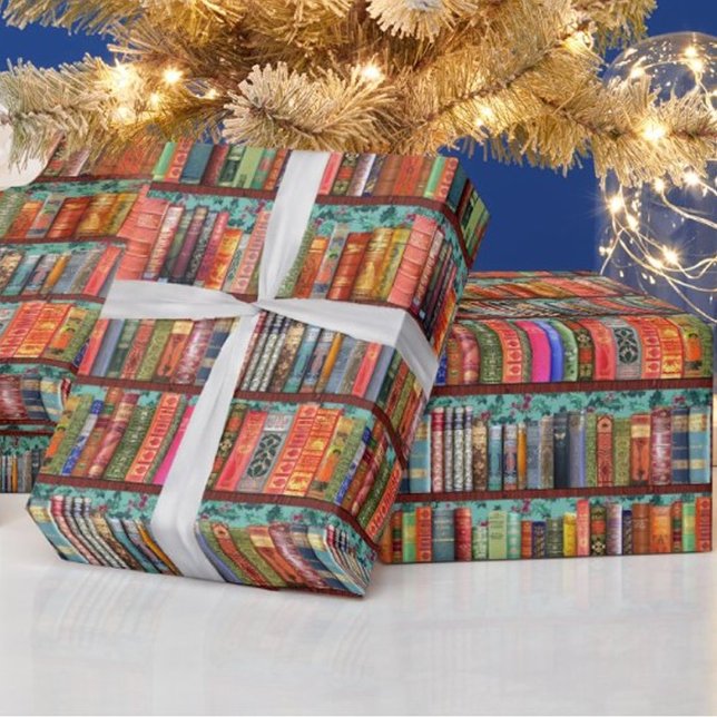 Christmas bookshelf, holly, antique books wrapping wrapping paper (Creator Uploaded)