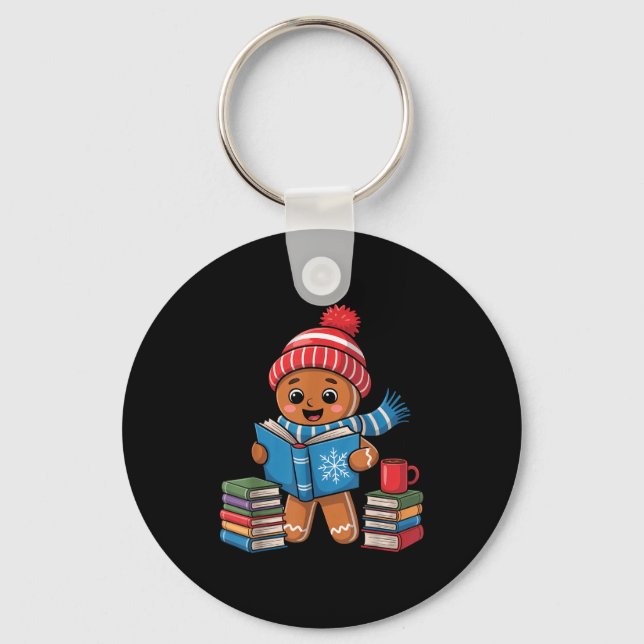 Christmas Bookworm Gingerbread Reading Books Funny Key Ring (Front)