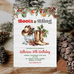 Christmas Boot and Bling Disco Adult Birthday Invitation