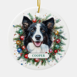 Christmas Border Collie Ceramic Circle Ornament