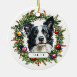 Christmas Border Collie Ceramic Circle Ornament