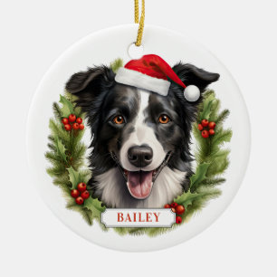 Christmas Border Collie Ceramic Circle Ornament