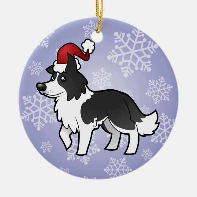 Christmas Border Collie Ceramic Tree Decoration (Front)