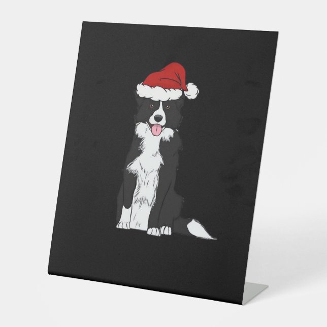 Christmas Border Collie Classic T-Shirt Pedestal Sign (Front)
