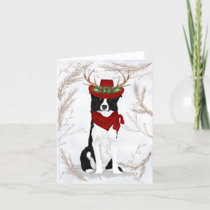 Christmas Border Collie Dog and Botanical Pines Holiday Card