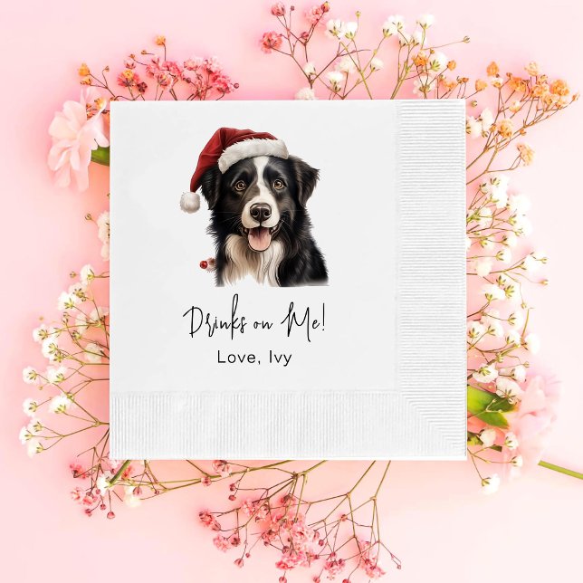 Christmas Border Collie Dog Drinks On Me Napkin (Creator Uploaded)