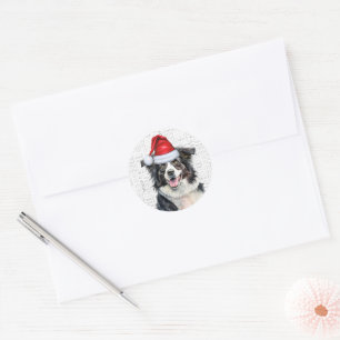 Christmas Border Collie Dog in Santa Hat Holiday Classic Round Sticker