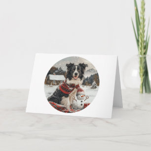 Christmas Border Collie Dog Snowman Card
