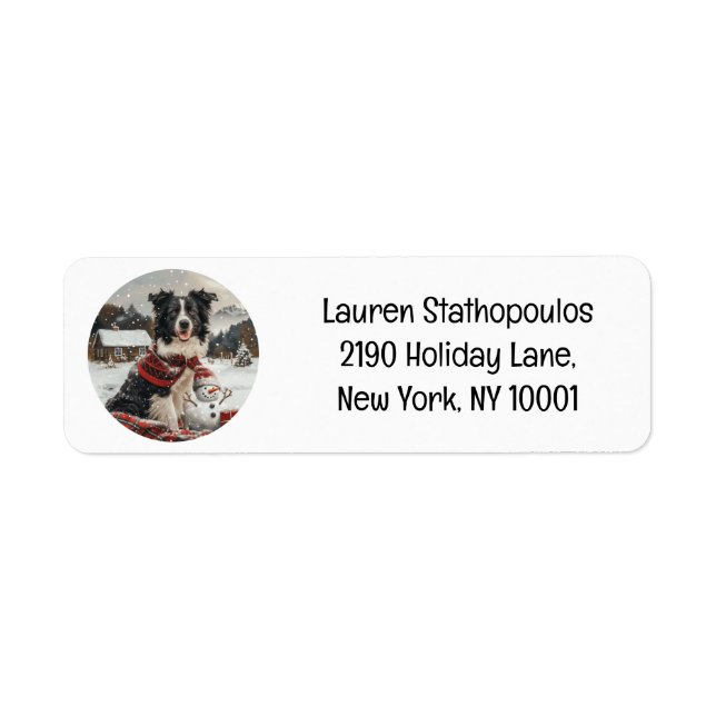 Christmas Border Collie Dog Snowman Return Address Label (Front)