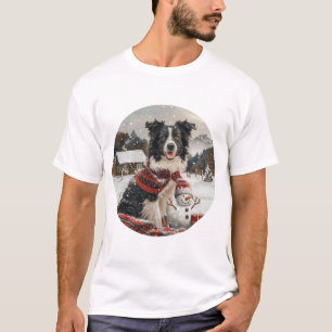 Christmas Border Collie Dog Snowman T-Shirt
