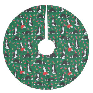 Christmas Border Collie green Brushed Polyester Tree Skirt