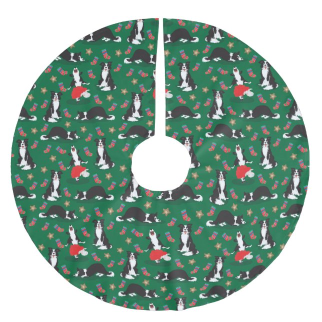 Christmas Border Collie green Brushed Polyester Tree Skirt (Front)