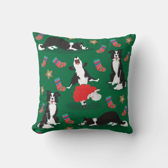 Christmas Border Collie green Cushion (Front)
