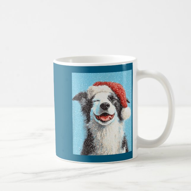 Christmas Border Collie Light Blue  Coffee Mug (Right)