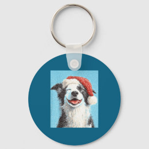 Christmas Border Collie Light Blue  Key Ring
