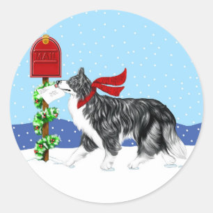 Christmas Border Collie Mail Classic Round Sticker