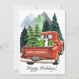Christmas Border Collie & Vintage Truck Watercolor Holiday Card